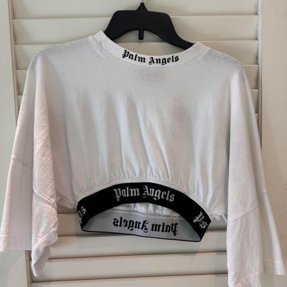 Palm Angels White Long Sleeve Tee with Black Accents